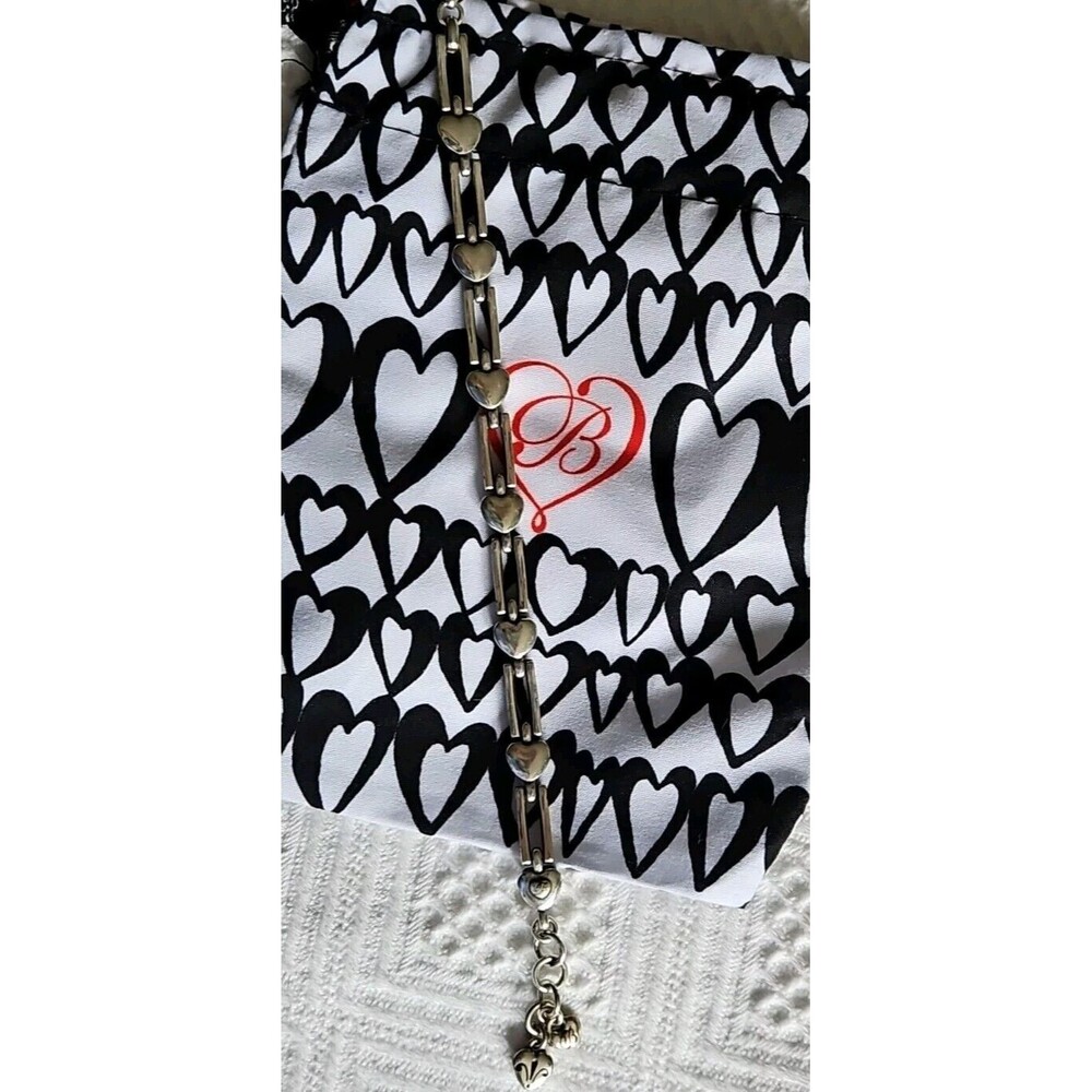 BRIGHTON Silver Bracelet Hearts and Open Etched Rectangle Links & Jewelry Pouch